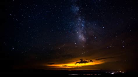 Yellow Sunset Under Dark Sky With Stars 4k Hd Space