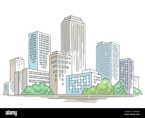 City Graphic Color Cityscape Skyline Sketch Illustration Vector Stock