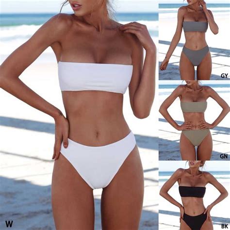 Cikini 2020 New Women S Fashion Sexy Solid Color Bikini Suit V Neck High Waist Split Beach Push