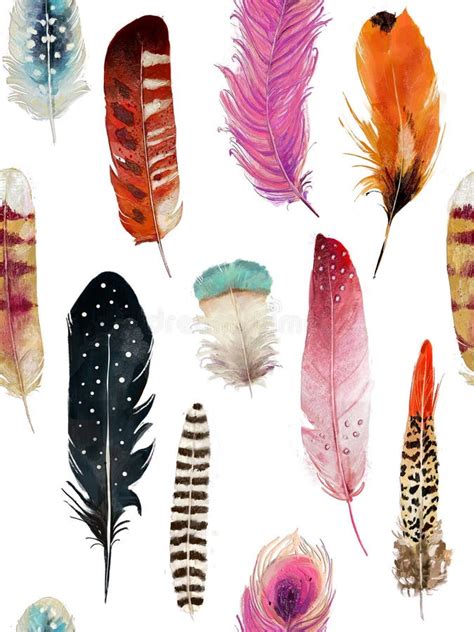 Seamless Pattern With Watercolor Feathers Stock Illustration