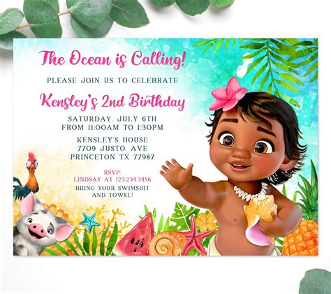 Baby Moana 1st Birthday Invitation Template Editable Edit Before You Buy