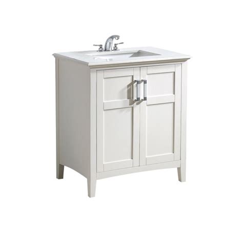 White washed vanity with white quartz top marries personality with function. Simpli Home Winston 30 in. Vanity in Soft White with Quartz Marble Vanity Top in White-NL ...