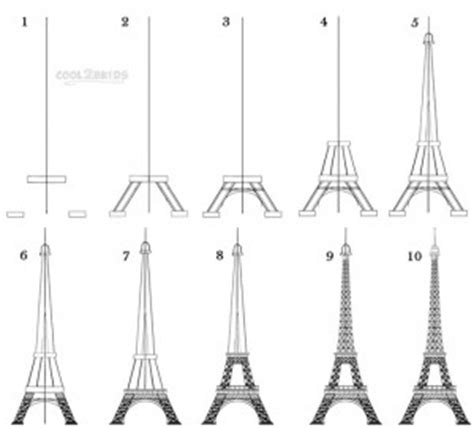 Draw a straight, horizontal line perpendicular to the original line. How To Draw The Eiffel Tower (Step by Step Pictures ...
