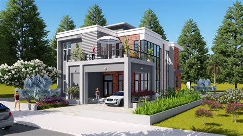Sketchup Drawing 3 Bedroom Modern Villa Design Size 115x211m House
