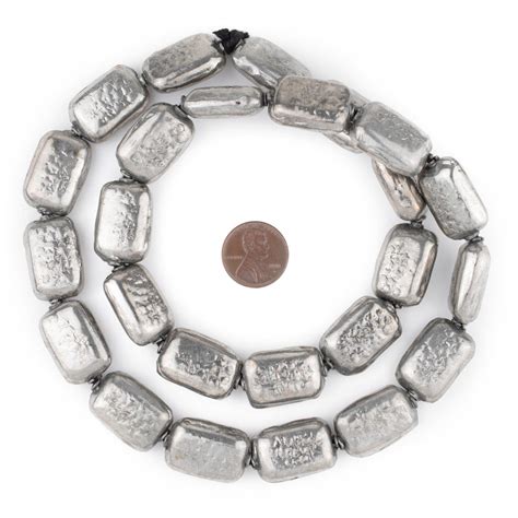 Silver Rectangular Hollow Tribal Beads 24x16mm The Bead Chest