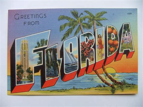 Greetings From Florida Postcard Unused Vintage Large Letter Etsy