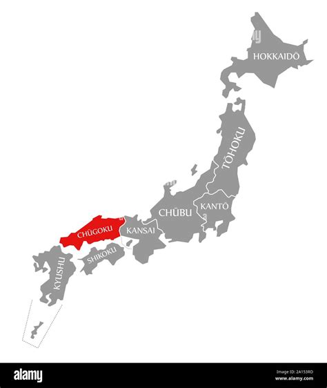 Chugoku Red Highlighted In Map Of Japan Stock Photo Alamy
