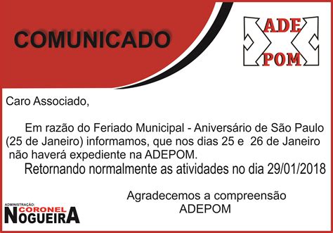 Comunicado Feriado Adepom