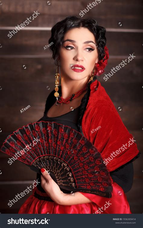 Beautiful Spanish Woman Traditional National Dress Stock Photo