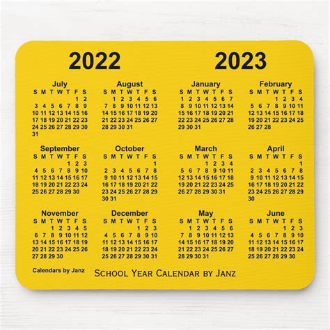 2022 2023 School Year Calendar By Janz Gold Mouse Pad Zazzle In 2022