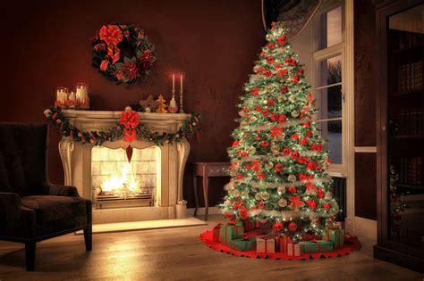 Indoor Christmas Photography Backdrop Tree Fireplace Background Sale