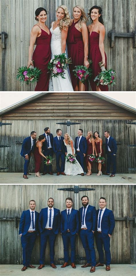Cranberry Bridesmaid Dresses And Blue Groomsmen Suits Life Photog Wedding Photography