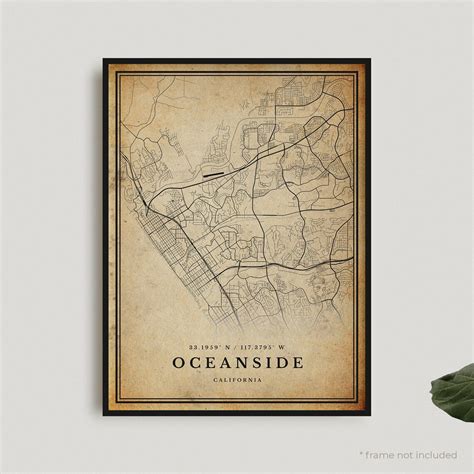Oceanside Vintage Map Print Oceanside Retro Map Poster Etsy Uk