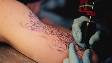 Tattoo Artist Make Tattoo Stock Footage Video 100 Royalty Free