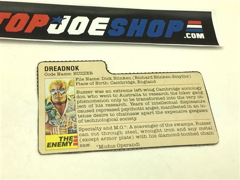 1985 Vintage Arah Buzzer V1 File Card Peach C The Gi Joe Shop