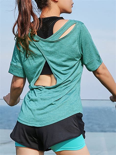 Sayfut Workout Shirts For Womens Dry Fit Open Back Athletic Exercise