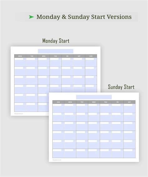 Editable Monthly Calendar Template Planner Printable