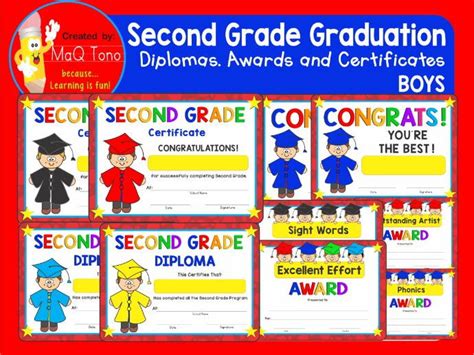 Second Grade Graduation Boys Diplomas Certificates And Awards