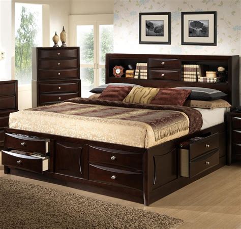 King Storage Bed With Bookcase Headboard 2 In 1 Great Deal