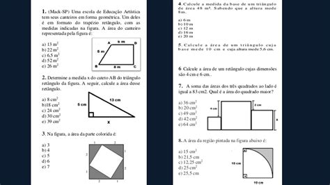 áreas De Figuras Planas Exercícios Resolvidos