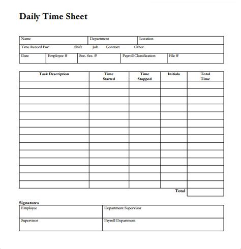 Daily Time Sheets Template