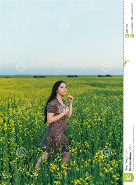 Beautiful Young Woman At Sunset In The Field Stock Image Image Of