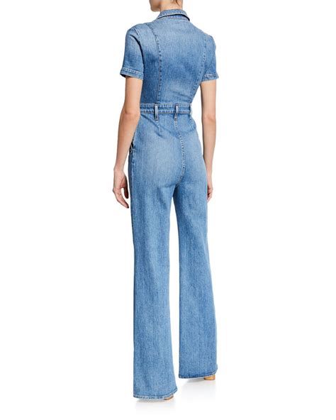 Alice Olivia Jeans Gorgeous Wide Leg Fitted Denim Zip Jumpsuit