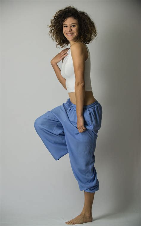 Solid Color Drawstring Women S Yoga Massage Pants In Blue Harem Pants