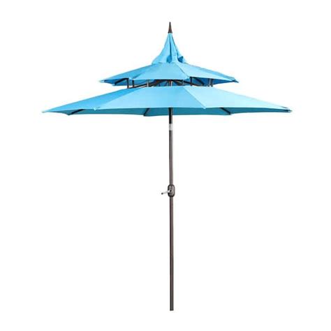 Aoodor 9 Ft 3 Tier Patio Umbrella Outdoor Market Umbrella With Crank