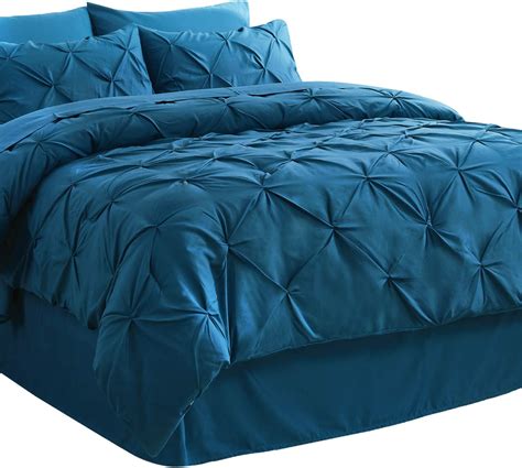Buy Bedsure Teal Comforter Set Queen 8 Pieces Pintuck Bed In A Bag