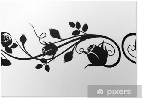 Poster Horizontal Seamless Vignette With Rose Buds Vector Illustration