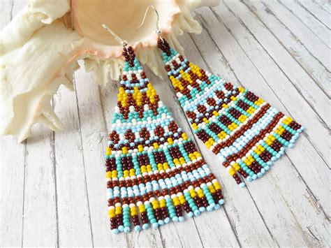 native-earrings-seed-bead-earrings-multicolored-fringe-etsy-in-2021-bead-work,-seed-bead
