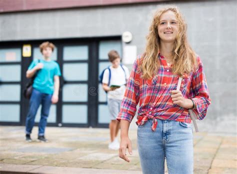 Teenager Girl Going To School Lessons Stock Photo Image Of City
