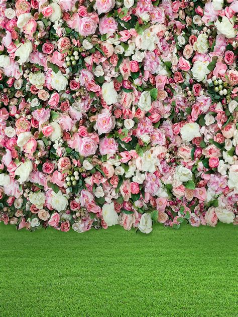2020 Pink Flowers Wall Vinyl Photography Backdrops Green Meadow Photo