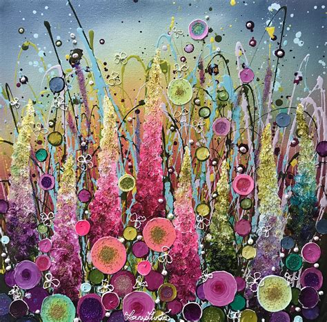Leanne Christie Original Oil Embellished Glitter Flower Meadows Limited