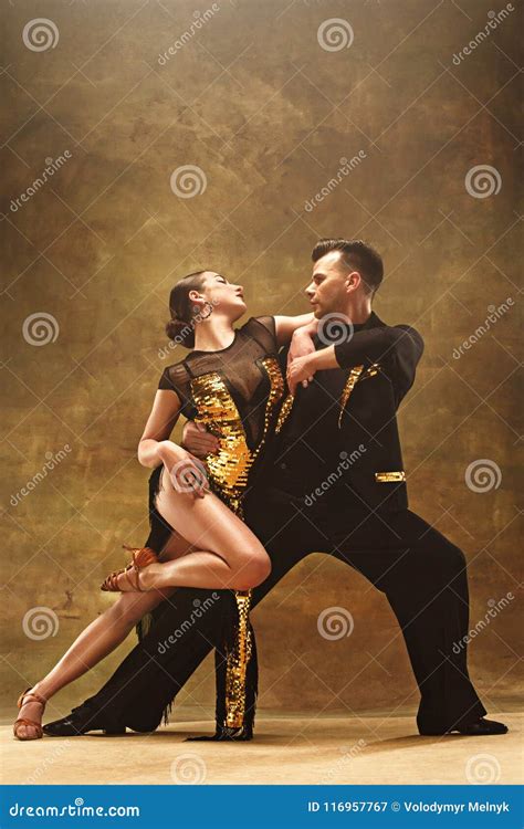 dance ballroom couple in colorful dress dance pose isolated on white background sensual