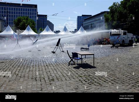Riot Police Water Cannon Truck Demonstrate A Target Shooting During A