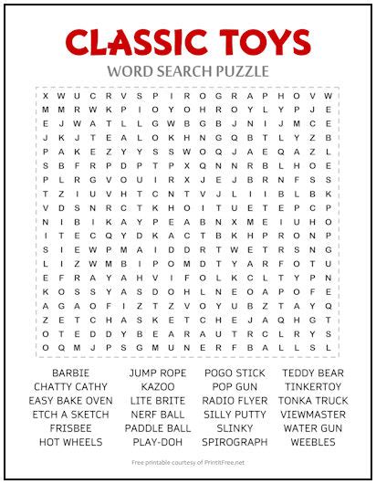 Classic Toys Word Search Puzzle Print It Free