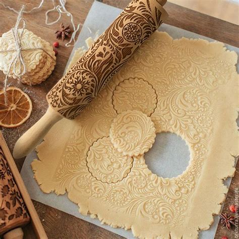 395cm Christmas Embossing Rolling Pin Baking Cookies Noodle Biscuit