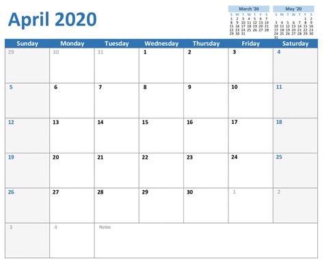 Free April Calendar 2020 Printable Editable In Pdf Word Excel Blank