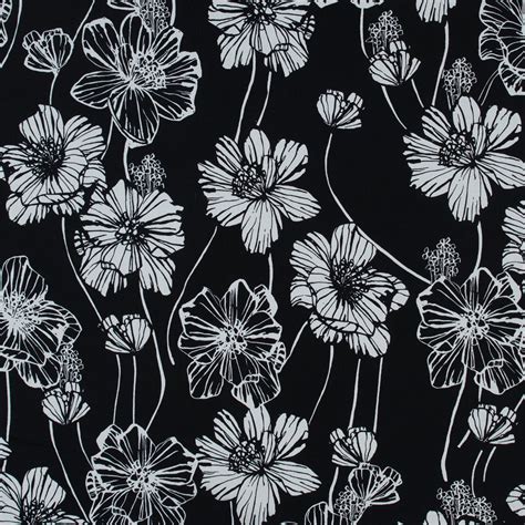 Black And White Large Floral Stretch Cotton Poplin Prints Cotton