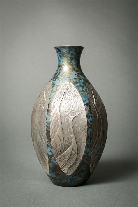 Japanese Bronze Vase With Crane Design And Unusual Patina Naga Antiques