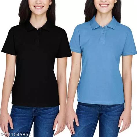 Womens Black Contrast Collar Polo Tshirt Polo Neck Tshirt For Women