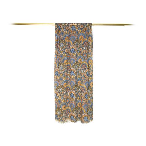 Fefè Napoli Brown Blue Flowers Wool Dandy Scarf Scarves And