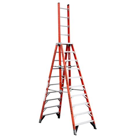 Werner 10 Ft Fiberglass Extension Trestle Step Ladder With 300 Lb