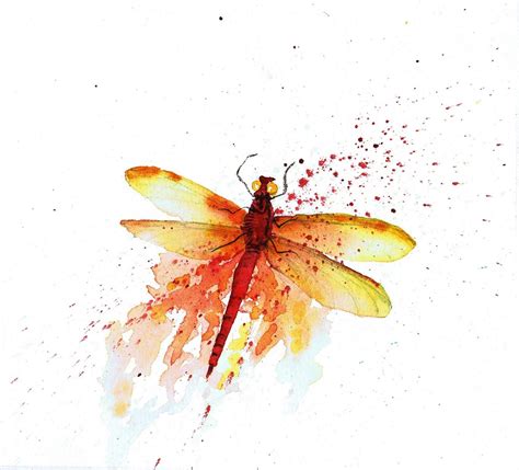 Scarlet Dragonfly Abstract Watercolour By Julie Horner Abstract