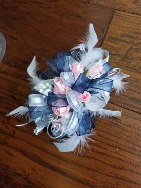 Navy Blue And Silver Homecoming Corsage Set From Hen House Designs
