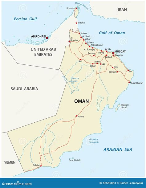 Oman Straßenkarte Stock Abbildung Illustration Von Diagramm 56556863
