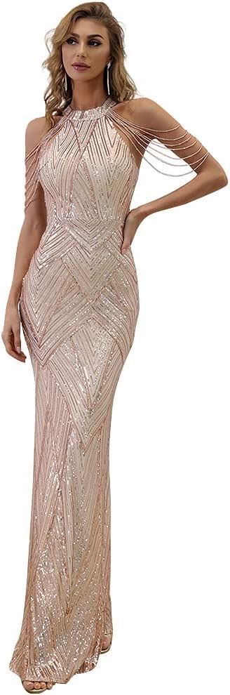 Miss Ord Womens Formal Halter Sequin Tassel Bodycon Gown