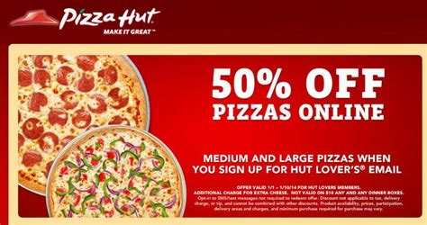 Using a pizza hut coupon. 50% off pizzas online via email at Pizza Hut | Pizza hut ...